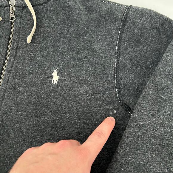 Men's Grey Polo Ralph Lauren Signature RL Fleece Full Zip Hoodie Sweatshirt Sz M - Picture 4 of 6